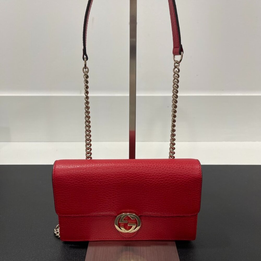 Gucci Dollar Calfskin Small Interlocking G Shoulder Bag WOC Red (JB1392)